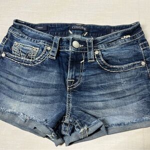 VIGOSS Heritage Fit Frayed Hem Embellished Denim Shorts Size 4 L 3" Thick Stitch